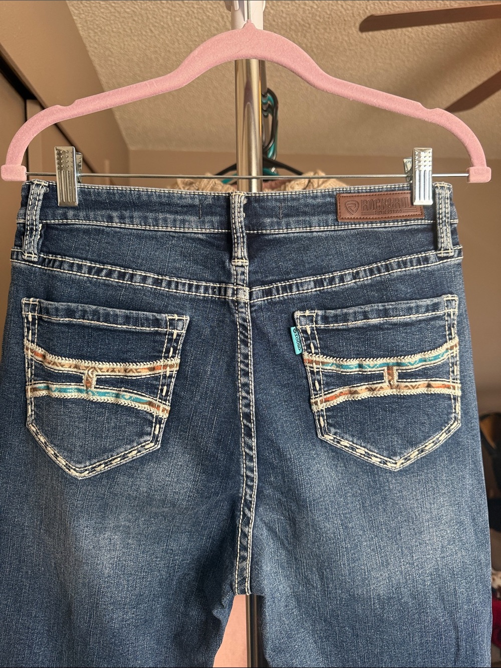 Hooey Rock&Roll Denim Jeans Dark Blue Bootcut Jeans with Embroidered Accents